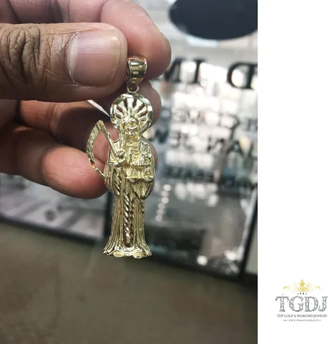 Vista 5 de Colgante religioso de Santa Muerte de oro amarillo de 14 quilates, más