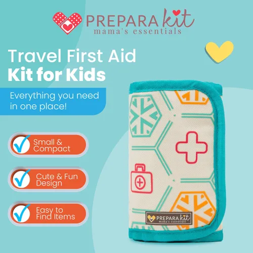 Vista 2 de Botiquín de primeros auxilios de viaje para niños - Mini coche, bolso, mochila o bolsa de pañales de 75 piezas de medicina incluye todos