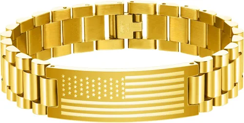 Vista 14 de P. BLAKE Pulsera con versículo bíblico de la bandera estadounidense para hombres, pulsera de acero inoxidable grabada de las Escrituras, religiosa