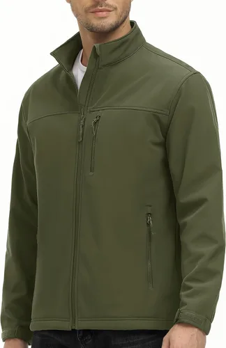 Vista 2 de MAGCOMSEN Chaqueta ligera Softshell para hombre, con forro polar, impermeable, cortavientos, para senderismo al aire libre