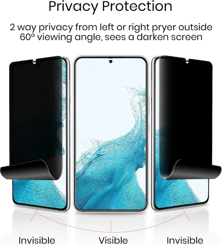 Vista 2 de Protector de pantalla de privacidad para Galaxy S22, película suave, paquete de 2 y protector de lente de cámara de vidrio templado, 1 paquete