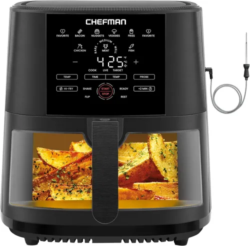 Vista 11 de CHEFMAN Freidora de aire digital de 5 cuartos de galón con sonda de temperatura, 8 ajustes preestablecidos de cocción personalizables, gran ventana