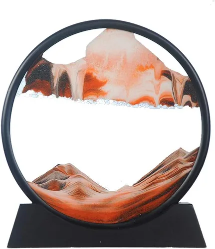 Vista 10 de ANBOER - Marco redondo de vidrio con arena movediza diseño 3D de mar profundo, paisaje de arena relajante para escritorio, hogar, oficina, trabajo
