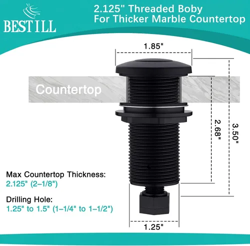 Vista 6 de BESTILL Kit de interruptor de aire para eliminación de basura, certificación UL, botón largo superior del fregadero con cubierta de latón, negro