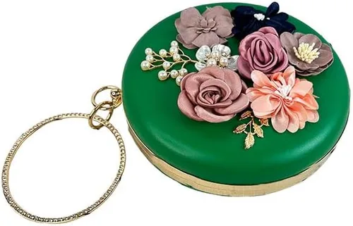 Vista 2 de shiiriin Bolso de mano para mujer 3D rosa nude floral bolso de mano Hecho a mano con perla Boda nupcial diurna fiesta de noche