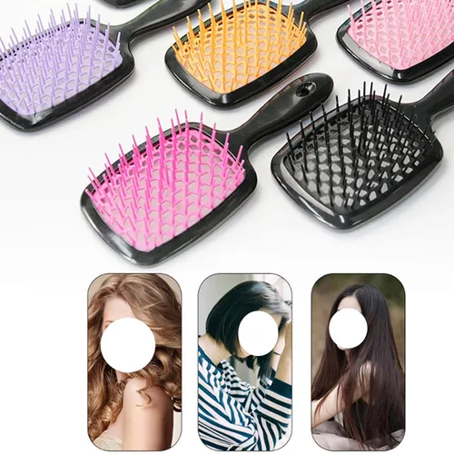 Vista 2 de Cepillo de pelo ventilado de 3 piezas, húmedo y seco, resistente al calor, eliminación de enredos sin esfuerzo, para cabello natural, rizado, liso