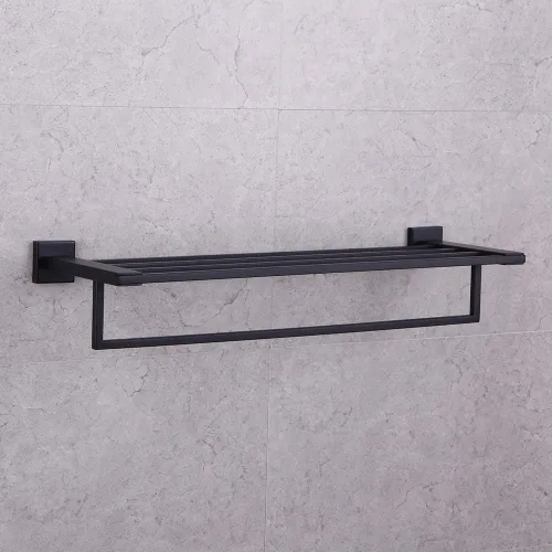 Vista 7 de GERZWY Estante de toalla con toallero organizador para baño de 24 pulgadas SUS 304 de acero inoxidable moderno montaje en pared negro mate AG1502B-BK