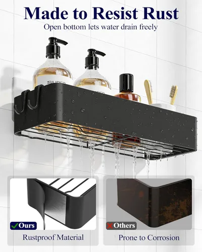 Vista 5 de Kitsure Organizador de ducha – Paquete de 2 organizadores de ducha adhesivos, estantes de metal inoxidables, organizadores de baño sin taladrar