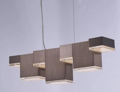 Vista 2 de ET2 E24466-160PC Pizzazz LED Geométrico Rectangular Cubo Cristalino Acrílico Lineal Lámpara de techo colgante, 7 luces 50.4 vatios totales, 9