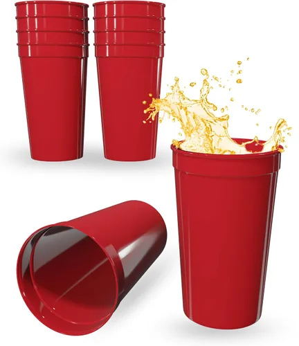 Vista 64 de PartyPrints Paquete de 100 vasos de plástico en blanco reutilizables de 10 a 12 onzas, vasos de estadio a granel, sin BPA, aptos para lavavajillas