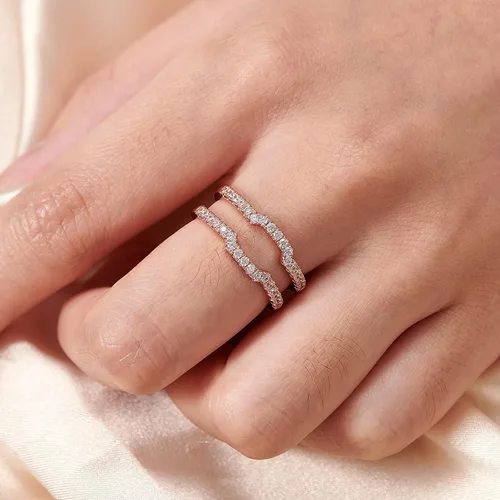 Vista 4 de Blongme Anillo de boda curvado de circonita cúbica para mujer, anillo de protección, anillo de compromiso, plata de ley 925, oro rosa, oro amarillo