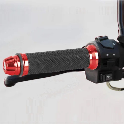 Vista 6 de Manillar de motocicleta, manillar de goma de aluminio para motocicleta, compatible con mango de bicicleta de 7/8 (rojo)