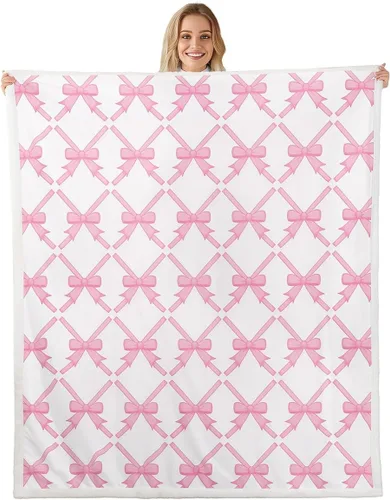Vista 9 de Erosebridal Black Pink Bow Fleece Throw Blanket 40"x50" - Ultra-Soft for Couch Sofa Bed,Kawaii Cool Bowknot Sherpa Blanket,Princess Style Fuzzy