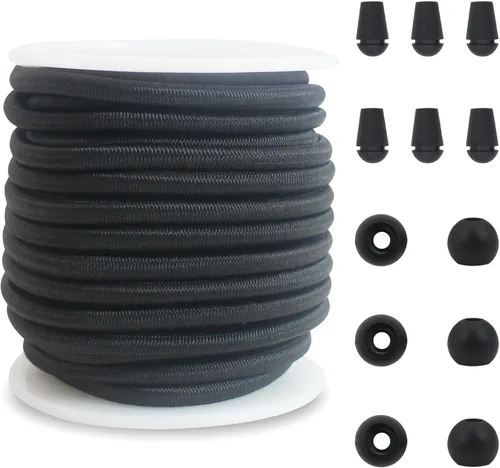 Vista 18 de Cordón elástico delgado negro de 2mm para hacer pulseras, cuerda elástica redonda de 129 pies, cordón para cuentas Pony, hilo elástico