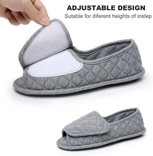 Vista 30 de Git-up -Pantuflas para mujer con diabetes/artritis/edema, cierre ajustable, espuma viscoelástica, punta abierta, extra ancha