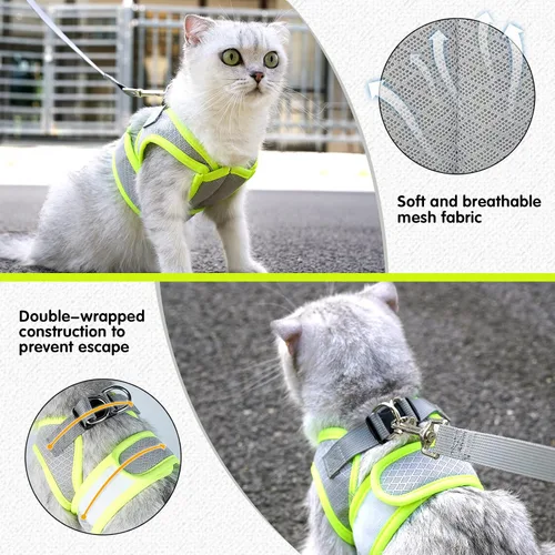Vista 3 de Dotoner Arnés y correa para gatos, chaleco ajustable a prueba de escapes para gatos, chaqueta para caminar con arnés de malla de aire