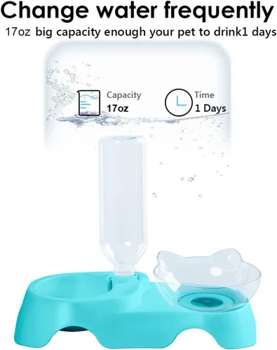 Vista 3 de MILIFUN Cuencos dobles para perros y gatos, juego de cuencos de agua y comida para mascotas, juego de cuencos inclinados de 15° para agua