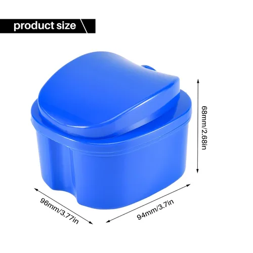 Vista 7 de Caja de dentadura azul oscuro, taza de dentadura con colador, caja de baño de dentadura postiza, caja de almacenamiento de dientes falsos con cesta