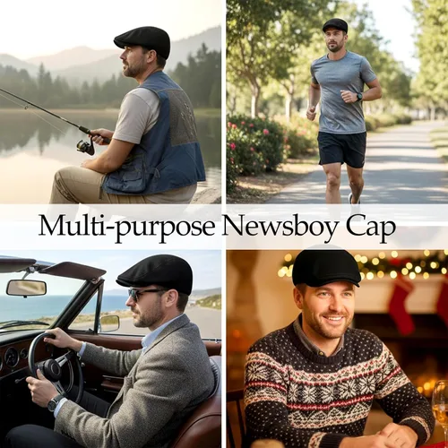 Vista 6 de Pistha Mens Newsboy Flat Caps Beret Hat Driving Beret Dress Hats