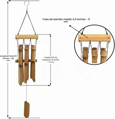 Vista 4 de Campanillas de viento pequeñas y simples de bambú, decoración del hogar 6 pequeños tubos de campana de bambú, hechos a mano, relajantes