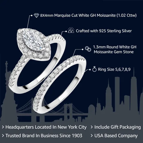 Vista 2 de Gem Stone King Anillo de compromiso de boda de plata de ley 925 con moissanita blanca para mujer