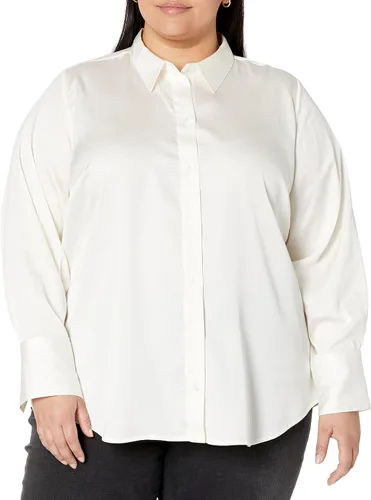 Vista 5 de Tienda Essentials Blusa de satén con botones de ajuste regular para mujer (disponible en tallas extragrandes)