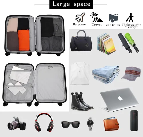 Vista 6 de BE SMART Equipaje de 20 pulgadas (para embarque) con rueda silenciosa giratoria, estuche de transporte integrado de PC+ABS y TSA, maleta pequeña