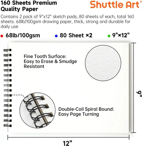 Vista 7 de Shuttle Art Kit de dibujo y bloc de bocetos, juego de 123 lápices de arte + 160 hojas de bloc de bocetos