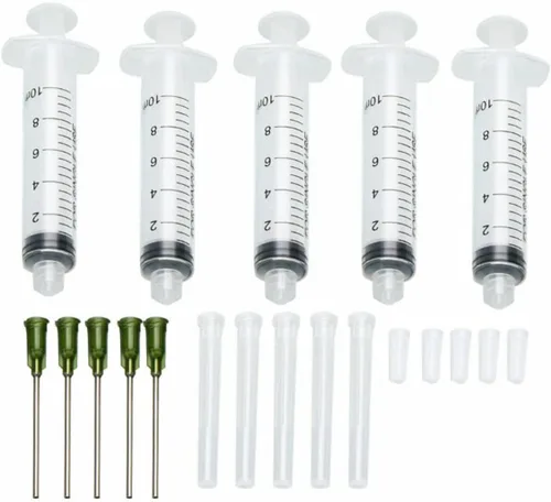 Vista 2 de Juego de jeringas aplicadoras dispensadoras, 5 jeringas dispensadoras de 10 ml con agujas dispensadoras y tapas para manualidades de quilling