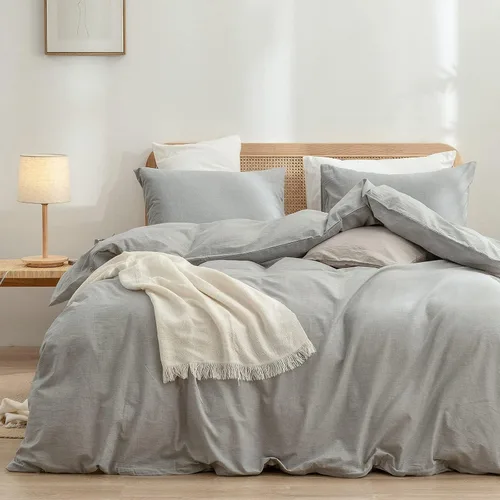 Vista 32 de BESTOUCH Juego de funda de edredón 100 % algodón lavado, tacto súper suave, cómodo, elegante, ligero, juego de ropa de cama de 2 piezas, color gris