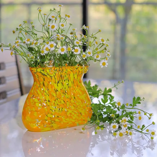 Vista 4 de Bag Flower Vase, Unique Flower Vase Purse Glass Vase Glass Tote Bag Vase, for Home Décor,Enterpiece,Events,Office,Garden,Wedding,Yellow