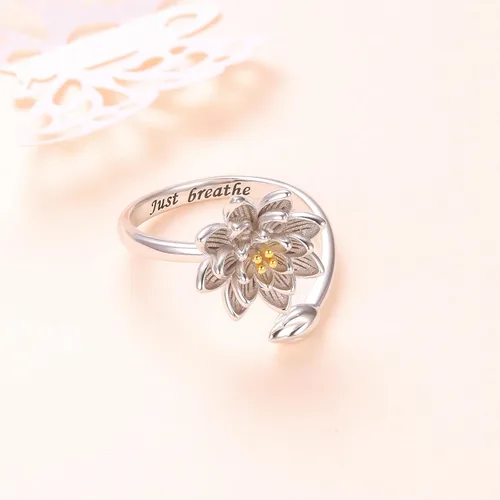 Vista 4 de DAOCHONG Anillo de plata de ley 925, anillos de flor de loto, resistentes al deslustre, ajuste cómodo, anillo de boda