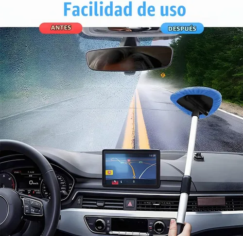 Vista 4 de Herramienta de limpieza de parabrisas, limpiador de ventanas de automóvil con mango largo extensible y 4 almohadillas de microfibra lavables