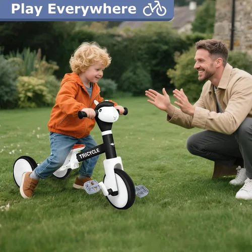 Vista 4 de Bicicleta de equilibrio para niños y niñas, triciclo para niños pequeños de 1 a 5 años, triciclo para niños pequeños con luz y música frontal