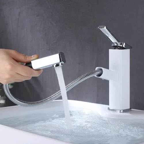 Vista 12 de KAIYING Grifo de lavabo de baño con rociador extraíble, grifo mezclador de lavabo de una sola manija para agua fría y caliente, grifo de fregadero