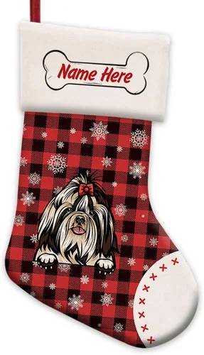 Vista 65 de Foto personalizada, Feliz Navidad, búfalo rojo, a cuadros, feliz perro, calcetín de Navidad, copo de nieve, decoración de vacaciones, calcetín