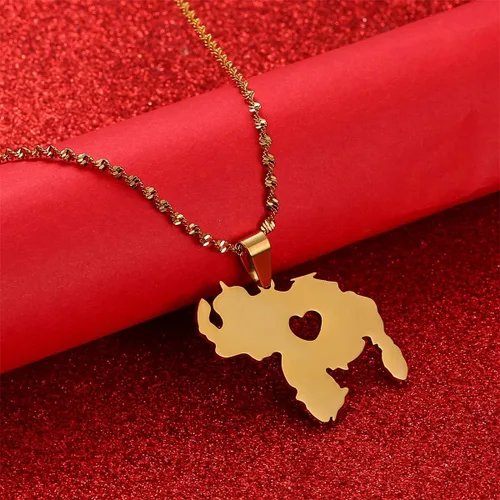 Vista 4 de Collar con colgante de mapa de Venezuela de acero inoxidable para mujeres y niñas Venezuela Mapa Joyería