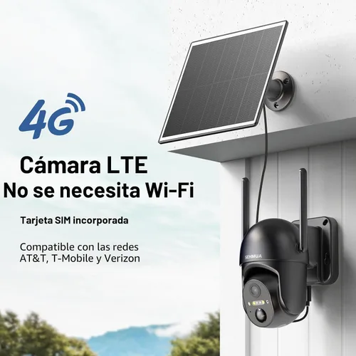 Vista 2 de SEHMUA - Cámara de seguridad celular 4G LTE solar inalámbrica para exteriores, cámara alimentada por energía solar sin WiFi, vista en vivo de 360°