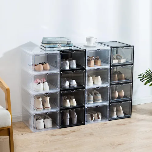 Vista 9 de evron Cajas organizadoras de zapatos resistentes, cajas organizadoras de armario, cajas de zapatos de fácil montaje a presión, contenedores