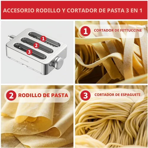 Vista 2 de Juego de accesorios para pasta totalmente de metal 3 en 1 para batidora de pie KitchenAid, incluye rodillo de lámina de pasta, cortador