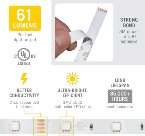 Vista 5 de Armacost Lighting Cinta de luz LED multicolor RibbonFlex Home 613210, 30 LEDs/metro, 8.2 pies (8.2 ft)