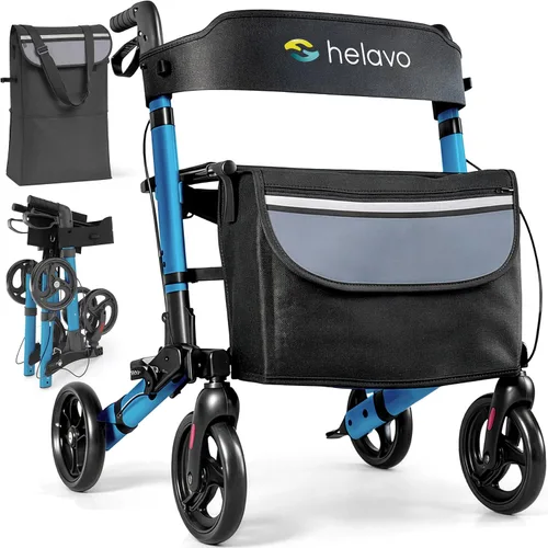 Vista 11 de Helavo Rodillo plegable con asiento, ruedas giratorias de 360° de 8 pulgadas, 24.8 pulgadas de ancho, andador de aluminio ligero para personas