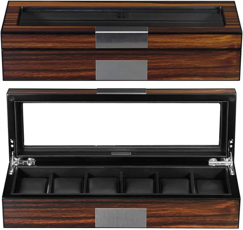 Vista 8 de Caja de 6 relojes Organizador de reloj para hombre Caja de almacenamiento de reloj grande Caja de almacenamiento de madera 6 relojes vitrina