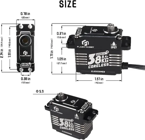 Vista 5 de Servo sin núcleo de 83.8 lbs, servo de alto par de torsión de 8.4 V, engranaje de metal completo servo RC con IP67 impermeable y soporte magnético
