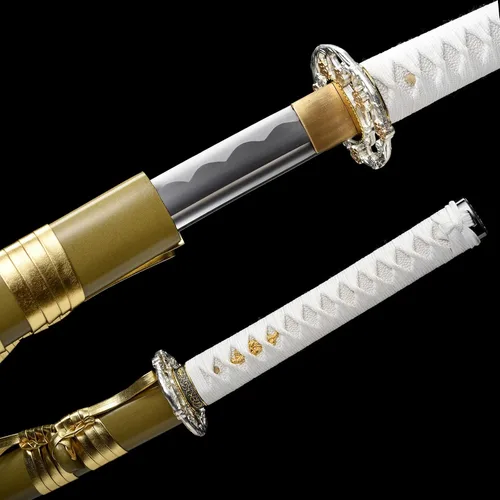 Vista 4 de OYZ Espada katana, espadas samurai de acero de alto carbono 1060 hechas a mano, espadas samurai de acero real, espadas samurái de acero de alto