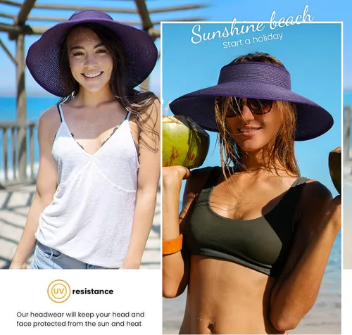 Vista 3 de Simplicity - Sombrero con protección solar UV UPF 50 para mujer, convertible en visera para playa