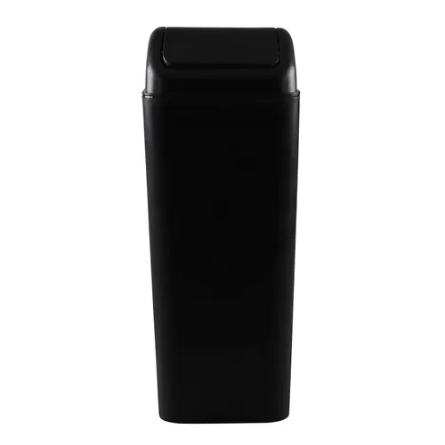 Vista 9 de Morcte - Cubo de basura pequeño de plástico de 3 galones con tapa abatible, color negro Basurero con tapa abatible, perfil delgado, para baño