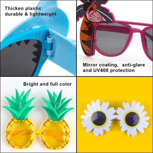 Vista 3 de FINGOOO Divertidas gafas de sol, 6 pares de lentes de sol de fiesta, hawaianas, tropicales, playa, Luau, gafas de fiesta para adultos y niños