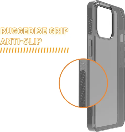 Vista 4 de Armor Signature - Funda compatible con MagSafe, para iPhone 14 Pro Max (gris cristal con cinta gris)