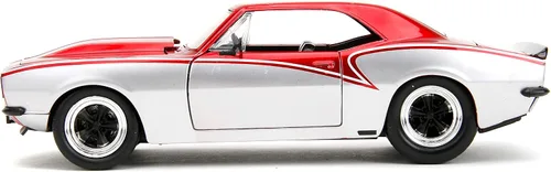 Vista 4 de Jada Big Time Muscle 1:24 1967 Chevy Camaro - Auto fundido a presión, juguetes para niños y adultos (plata/rojo)